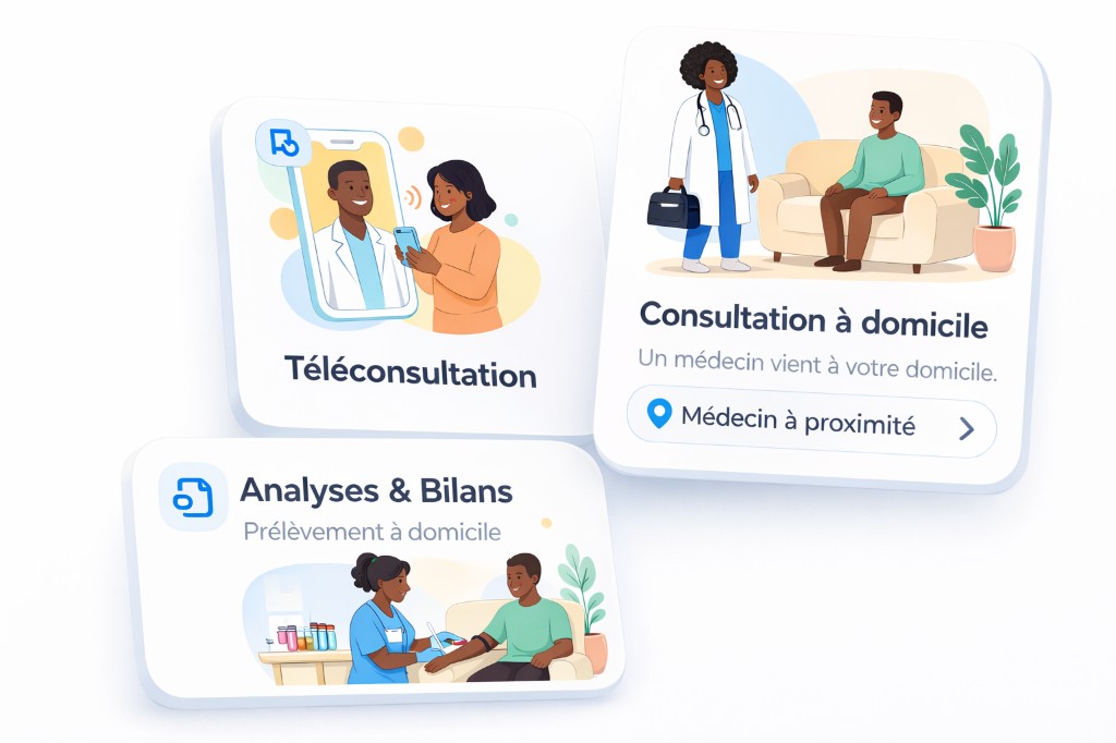 Choix entre téléconsultation, domicile et prélèvement sur Mely